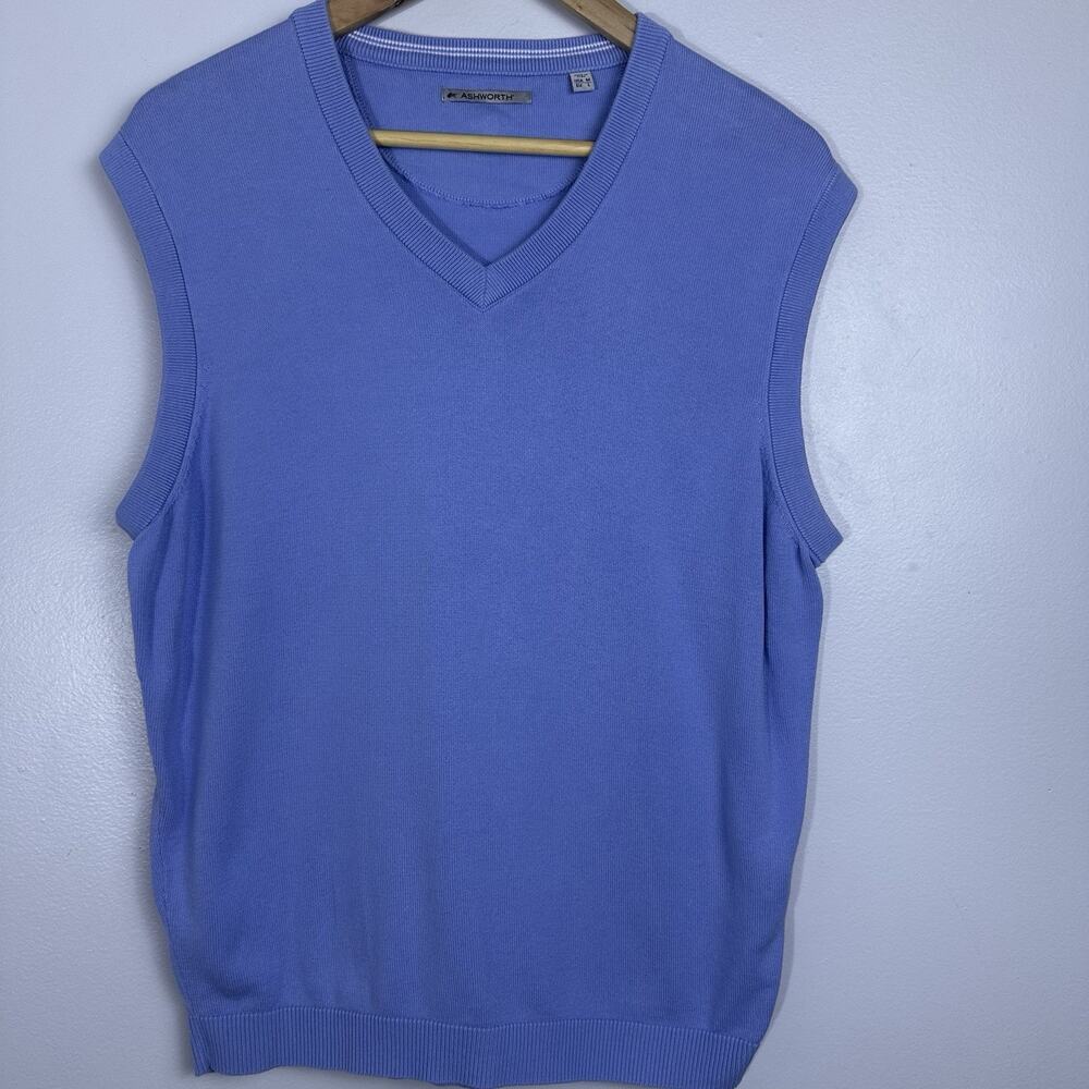 Ashworth Men’s 100 %Pima Cotton Blue V-Neck Sweater Golf Preppy classic Size M